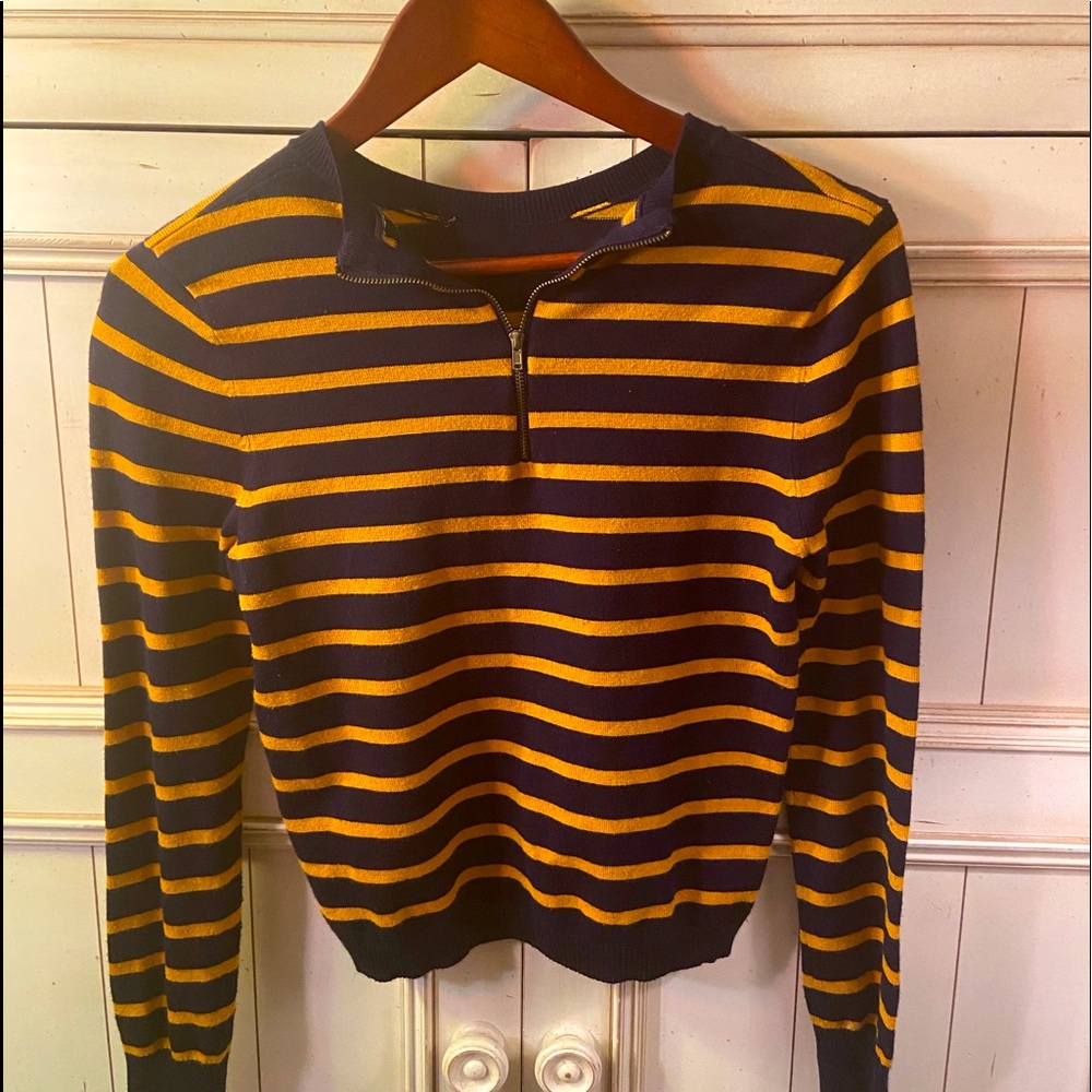 Vibrant blue and gold sweater with zip up!